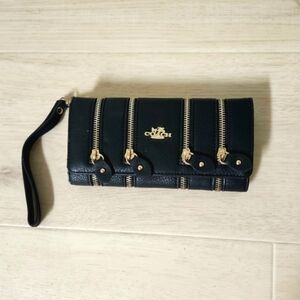 Coach | Black Leather Wristlet with Gold Accents